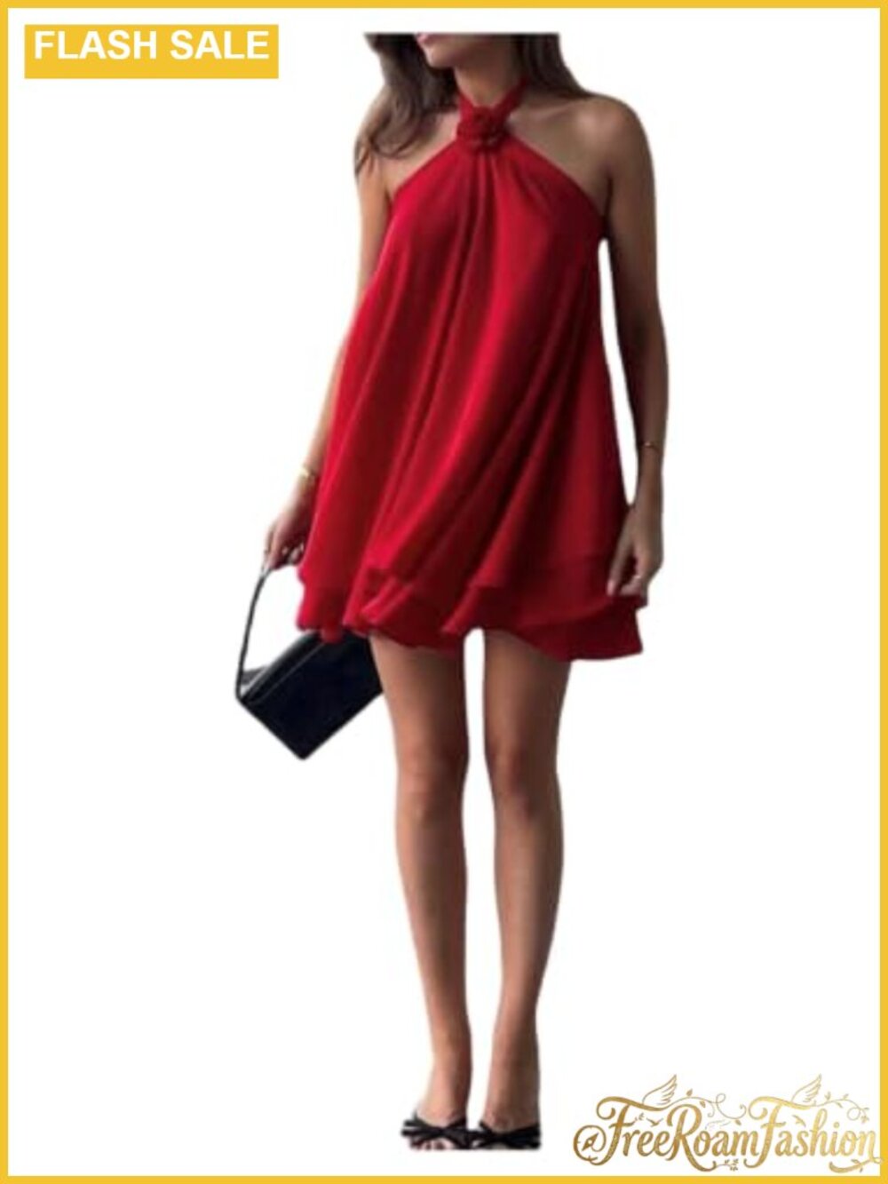 Chiffon Halter Mini Dress Layered Ruffle Sleeveless Backless